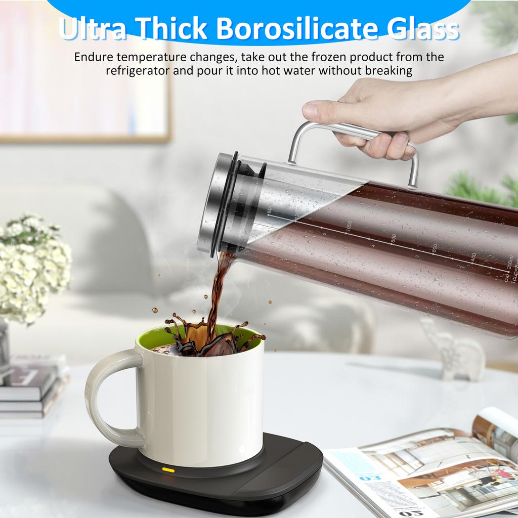 Coffee Pitcher Airtight Cold Brew Iced Coffee Maker and Tea Infuser 1400ml Glass Carafe with Removable Stainless Steel Filter