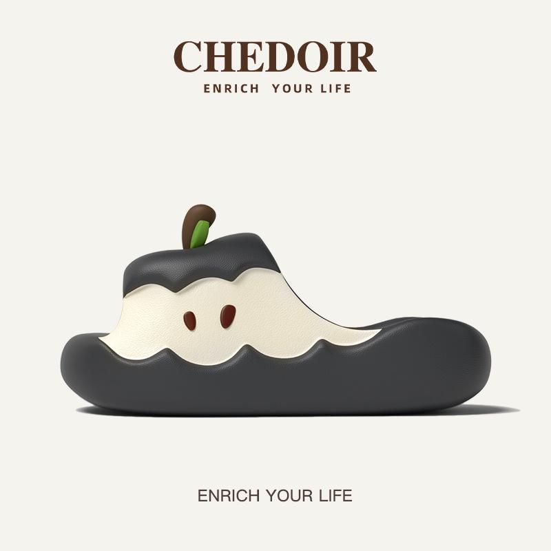 Милые Мультяшные Тапочки-Сердцевины Яблока для Женщин Мужчин Мягкие Нескользящие С Открытым Носком EVA Домашние Тапочки Забавный Фруктовый Дизайн Для Дома Улицы Лето
