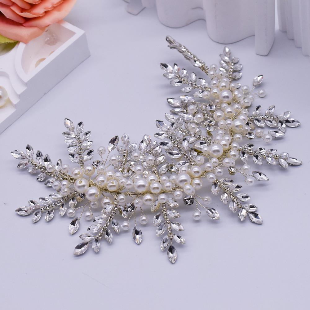Beaded Patch Applique Crystal Leaf Headband Floral Jewelry Wedding Headpiece For Women Bridal