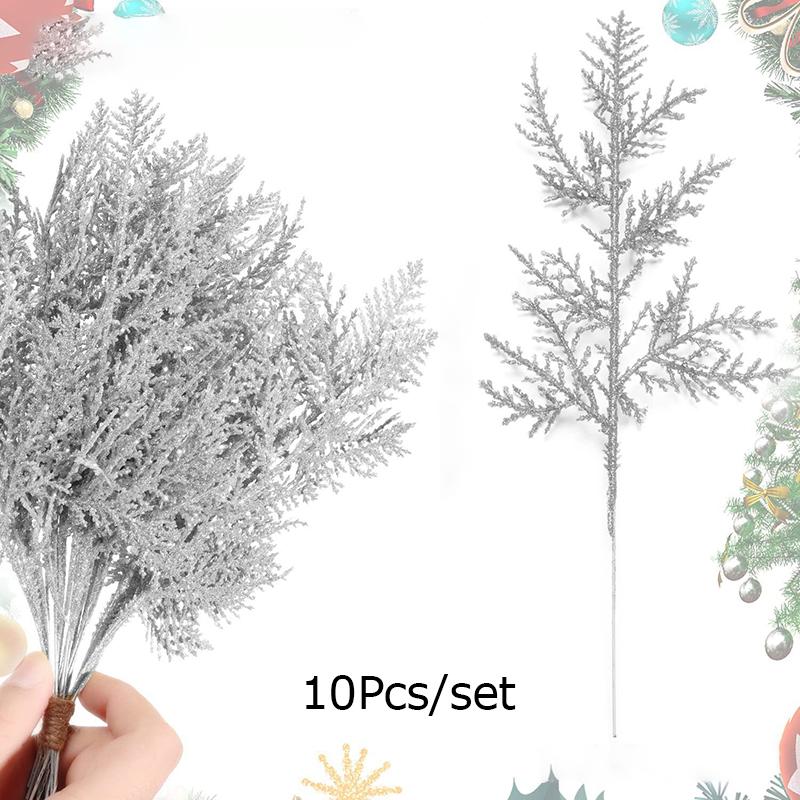 10 шт DIY Рождественский декор для венков, ваз для вечеринок, блестящие искусственные сосновые ветки, пластик