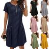 Женское летнее модное повседневное платье с коротким рукавом и карманом-вставкой на молнии