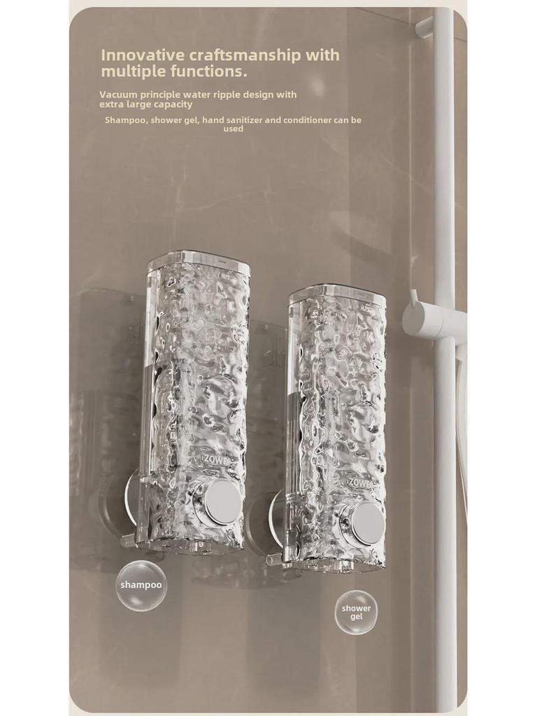 Ripple Suction Cup Bathroom Soap Dispenser - Luxury Hand Soap Holder for Mirror or Sink