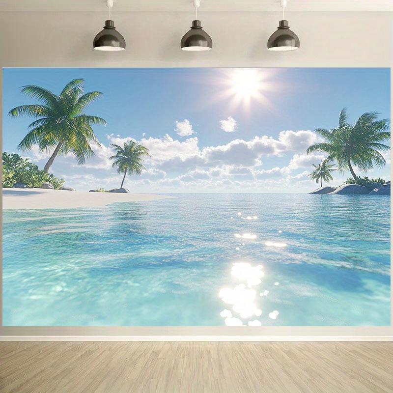 1 piece of tropical island beach backdrop - vivid and realistic palm trees and turquoise water design, no electricity required