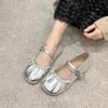 2025 весна-лето серебристые французские нежные маленькие кожаные туфли женские новые вечерние туфли-лодочки Мэри Джейн с юбкой на плоской подошве