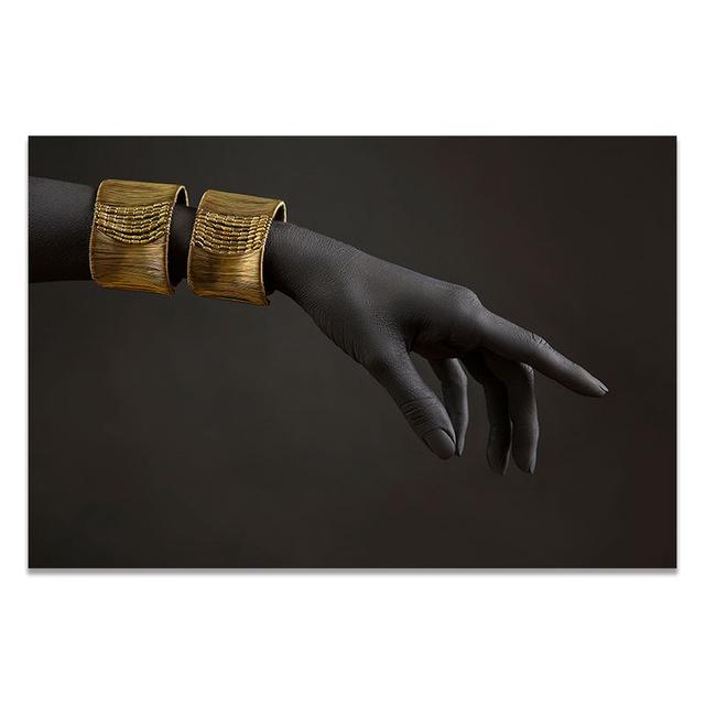 Африканская женщина в золотых украшениях, настенная живопись, постер на холсте и настенные художественные принты для современного домашнего декора без рамки