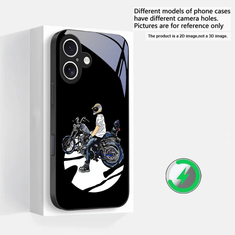 Карта для уличного мотоцикла Подходит для iPhone 16E 17 Pro Max 15 Pro 14 13 Plus 12 mini 11 16 Air 17Pro Магнитный Стеклянный Чехол для Телефона