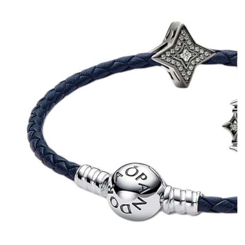 Pandora One Heart and One Mind 1.0 High-end, Light Luxury, Fashionable and Versatile 925 Silver Bracelet Women's Blue Blue 17.5 mirror jewelry box