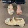 Женские туфли Мэри Джейн из кристальной замши на низком каблуке с пряжкой, зимние трендовые элегантные туфли-лодочки для вечеринки Zapatos Mujer 2025 года