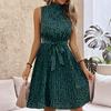 Women's Fashion Summer Spring Leopard Print Sleeveless Half Turtleneck Casual Dresses
