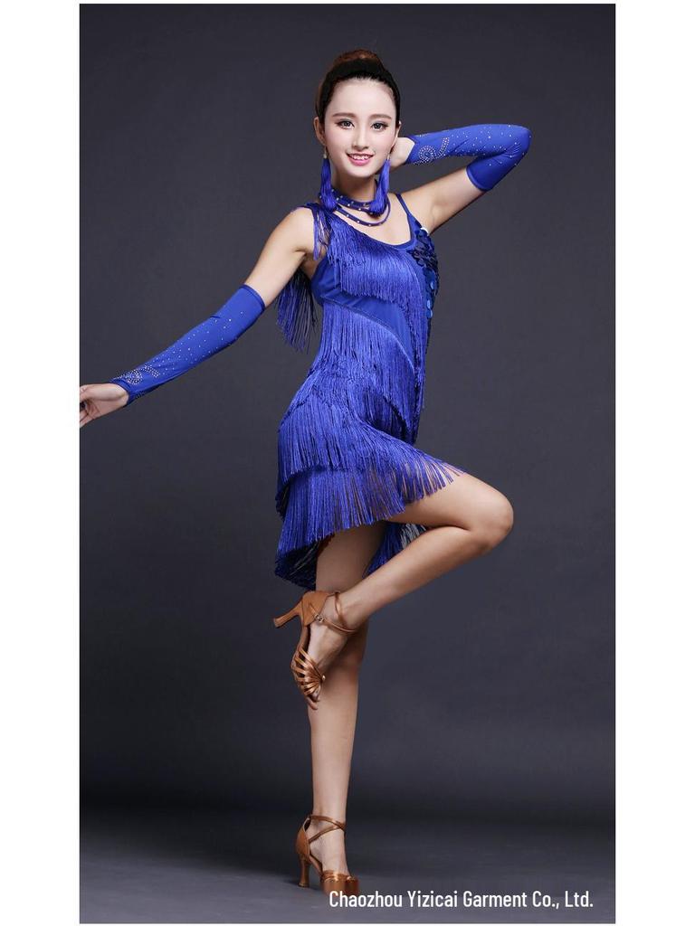 Charming Dancer Sequin Tassel Latin Dance Costume for Women