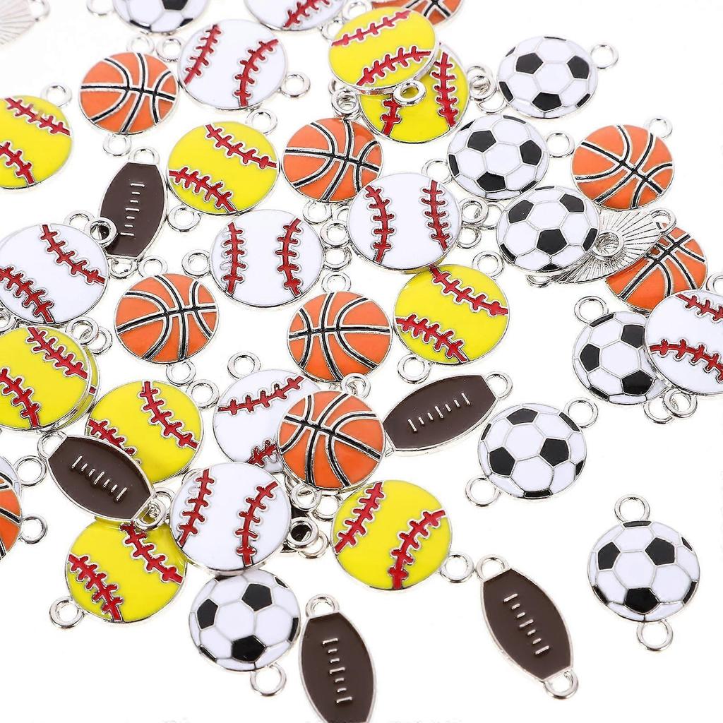 Jewelry Making Pendants Sports Ball Charms Mixed Style Assorted Color Hanging Charms Ball Shape Diy Jewelry Makers 50Pcs