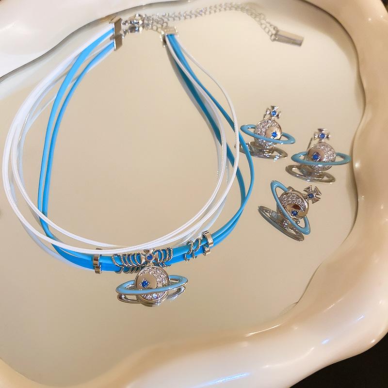 Модные серьги Сатурн с цирконием, женские трендовые элегантные цепочки на ключицы для девочек Y2k, ювелирные аксессуары, подарочные наборы