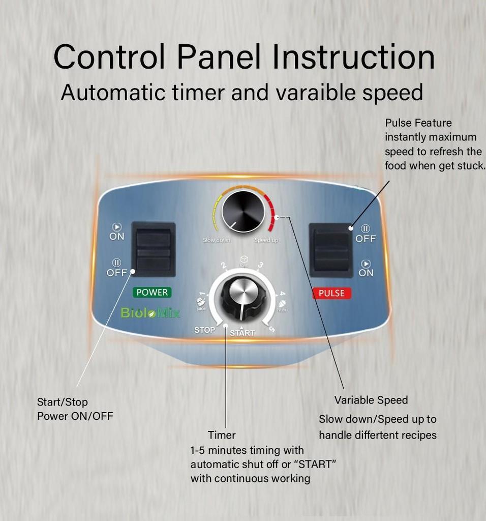 Восстановленный блендер BioloMix T5200 3 л.с. 2200 Вт с таймером, миксер для фруктов и продуктов, соковыжималка, емкость 2 л, не содержит BPA