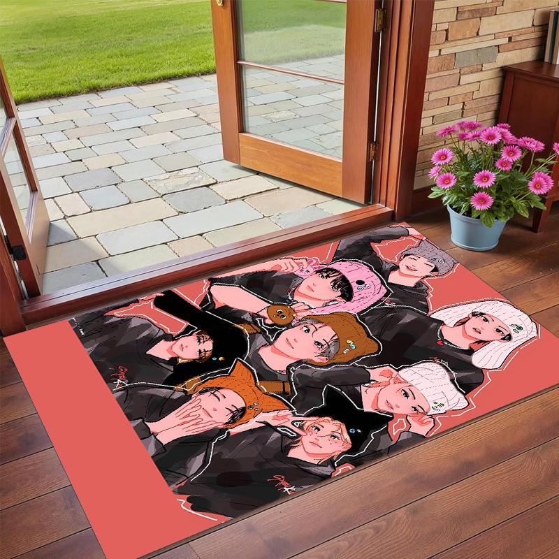 Anti‑Slip Crystal Velvet Floor Rug, Stray Kids Design Carpet for Indoor Living Bedroom Home Decoration