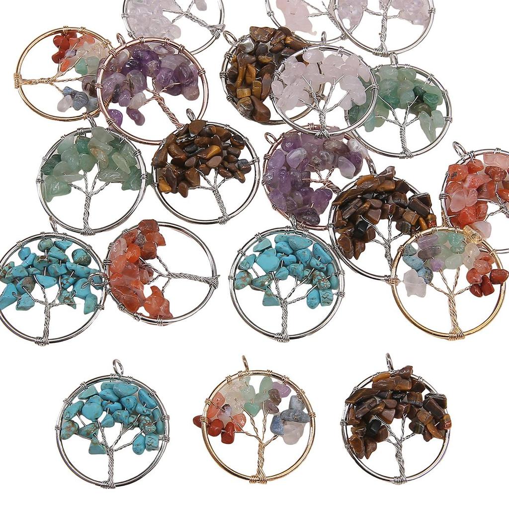 30mm Natural Gemstone Stone Beads Charms Tree Pendant DIY Jewelry Making Necklace Accessories