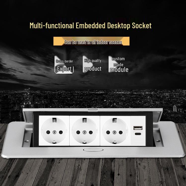 EU Standard Pop-up Desktop Power Strip with USB Outlet