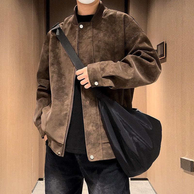 Кожаная куртка мужская повседневная куртка в стиле пары High Street персикового цвета, черная свободная универсальная куртка на весну и осень