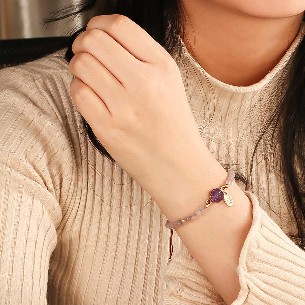 Women Simple With Stone Bangle Adjustable 4MM Bead Jewelry Natural Stone Handmade Bracelet