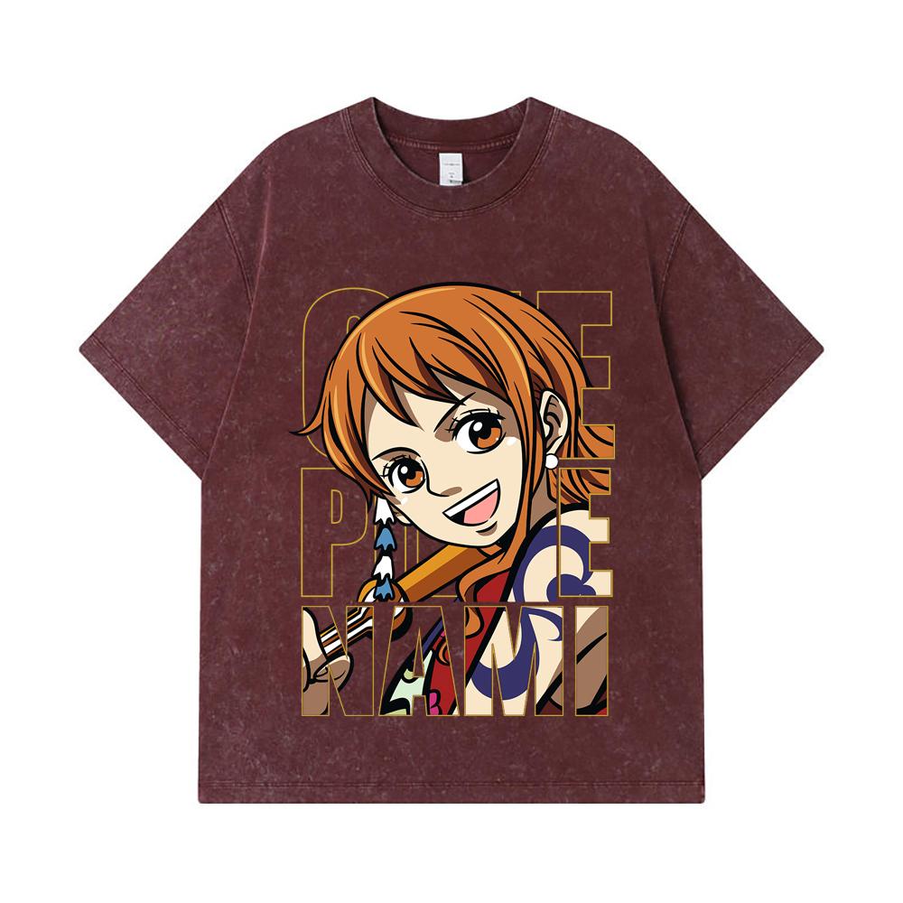 275 GSM Washed T-shirts 100% Cotton One Piece V61 Nami Print Unisex Heavy Cotton T Shirt