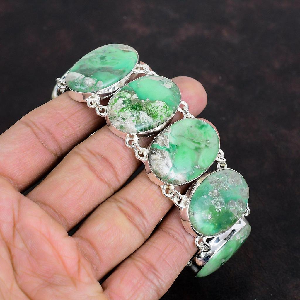 Браслет из варисцита, браслет из настоящего драгоценного камня, ручная работа, совершенно новые ювелирные изделия, браслет из стерлингового серебра 925 пробы, регулируемый браслет-цепочка, подарки для него