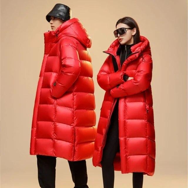 New Arrivals Female Winter Hooded Casual Down Coats Women Black X-Long 90% White Goose Down Thicken Warm Jackets