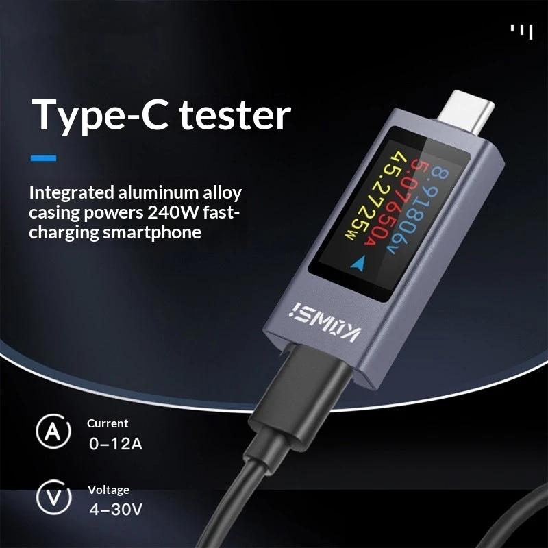 Type-C Тестер тока, напряжения, емкости для телефона, USB-тестер, DC 4-30V 0-12A, Ваттметр, Тестер, PD, Детектор мобильной мощности, Тест