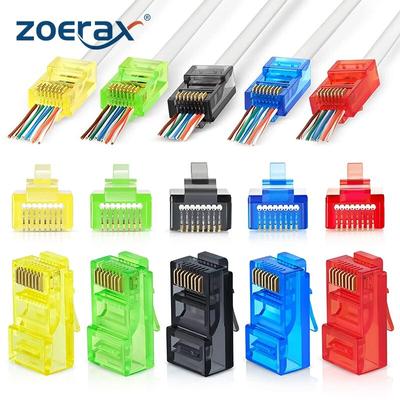 50 шт. RJ45 Cat6 проходные разъемы, разные цвета EZ для обжима модульной вилки для одножильного или многожильного сетевого кабеля UTP