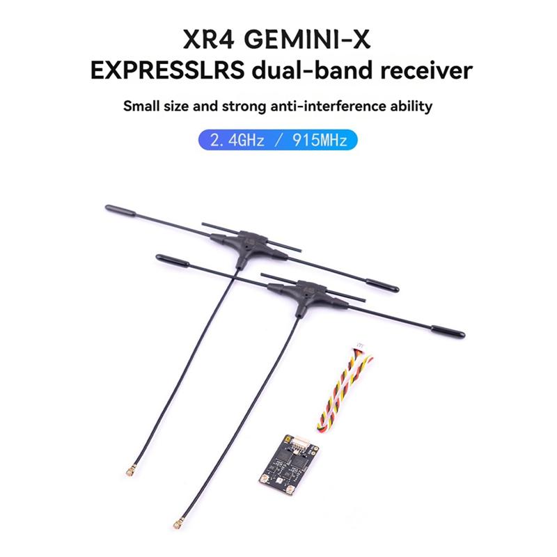 L93A-XR4 Gemini-X Dual Band ELRS Receiver 2.4GHZ/SUB-G 900Mhz RX Module Featuring T-Type Antenna For RC FPV Drone Systems