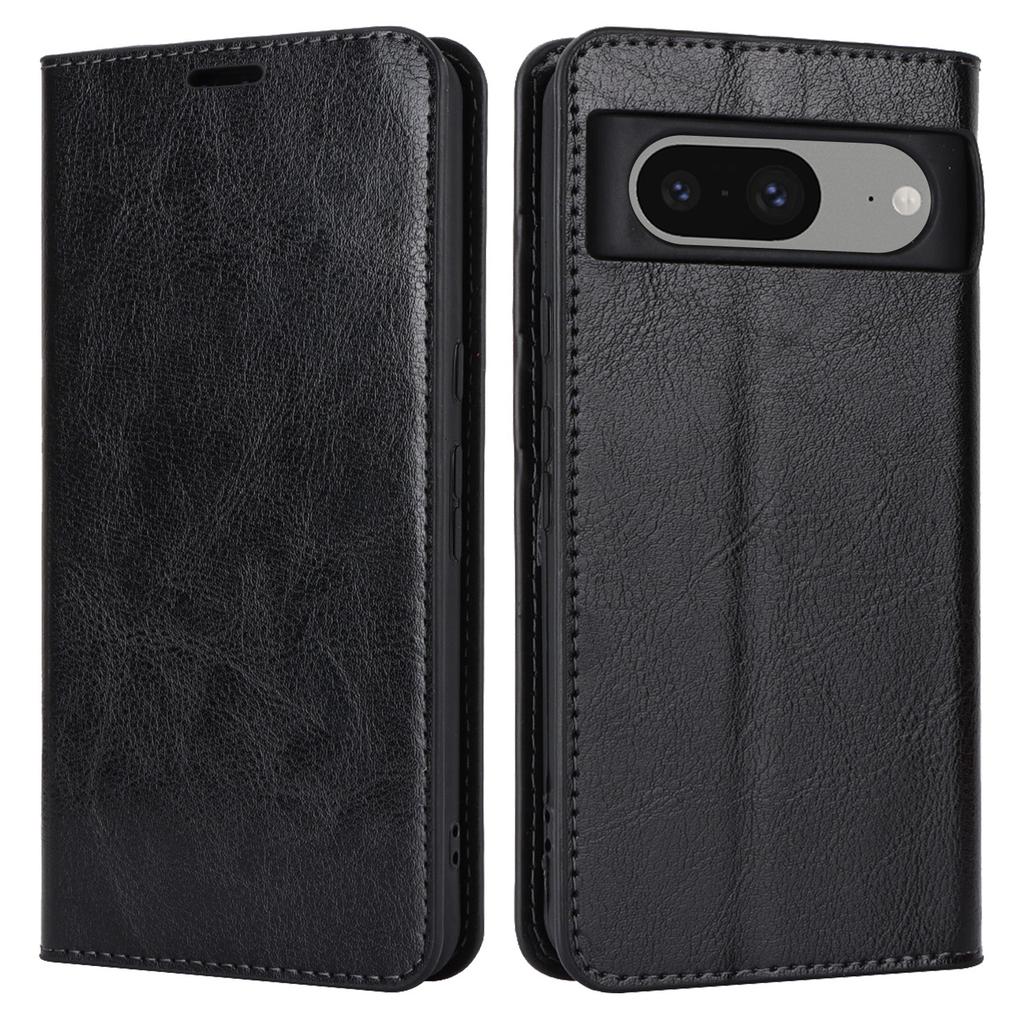 For Google Pixel 8 Flip Stand Wallet Crazy Horse Texture Cover Genuine Cow Leather Phone Case