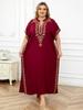 Embroidered Red Kaftan Women's Fashionable Robe Boho V-neck Batwing Sleeve Beach Maxi Dress Holiday Cozy House Robe
