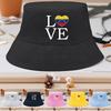 LOVE" Venezuela Heart Print Bucket Hat , Patriotic Fisherman Hat Spring Solid Color Wide Brim Basin Hat