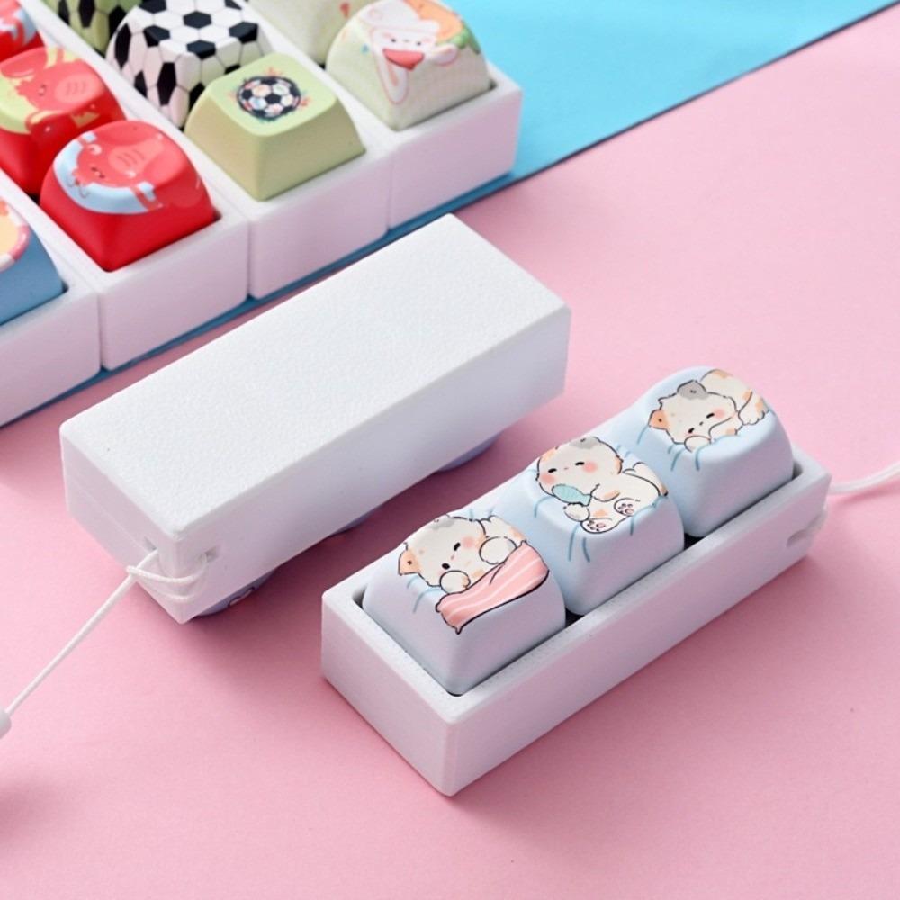 Cartoon Cat Keycap Fidget Keychain 3 Keys Finger Press Keycap Keychain Calming