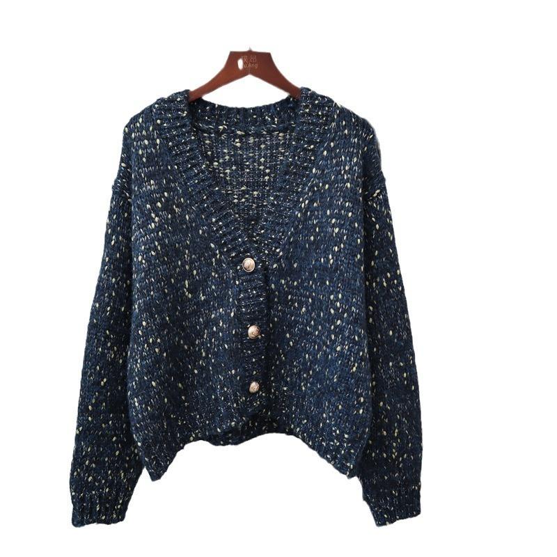 Autumn and Winter New V-neck Loose Short Knitted Cardigan Gentle Wind Soft Waxy Lazy Wind Sweater Jacket Women