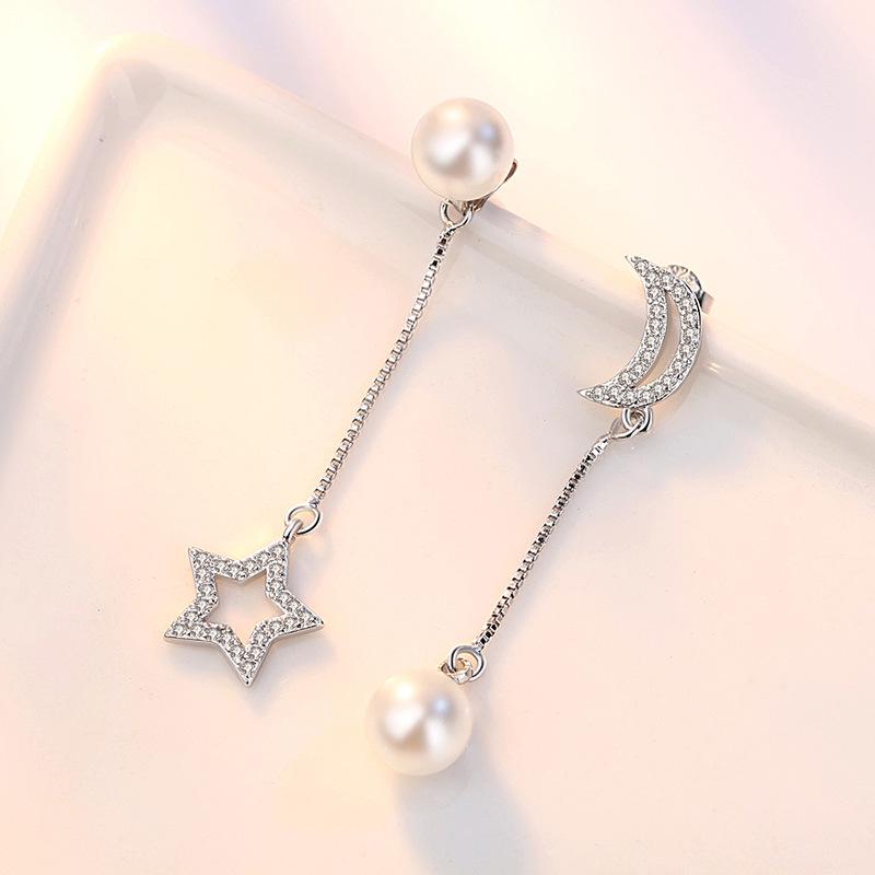 Серьги Star Bright, модные корейские ювелирные изделия, серьги Pearl Star Moon, слегка инкрустированные цирконием, милые женские серьги