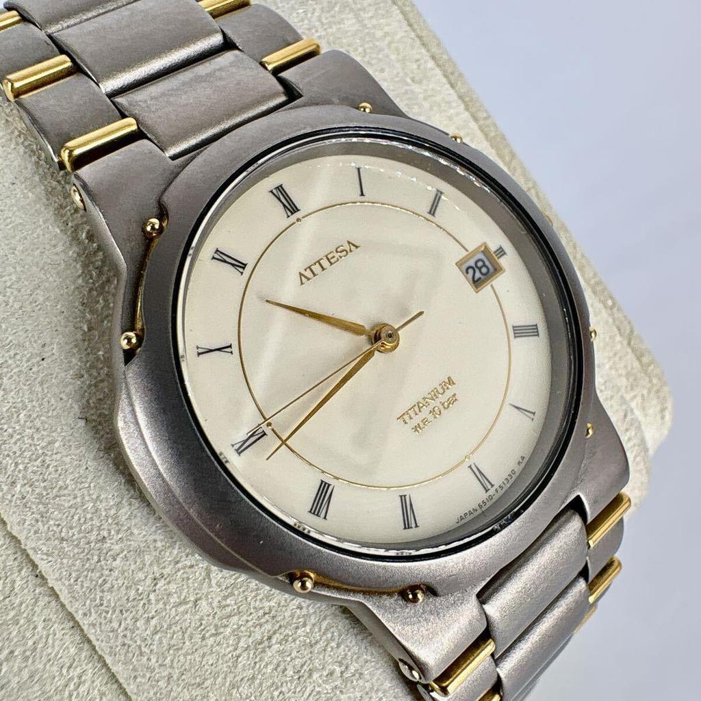 Used Working condition] Citizen Attesa Titanium Combi Roman Dial Date Men's Quartz Watch Vintage CITIZEN ATTESA