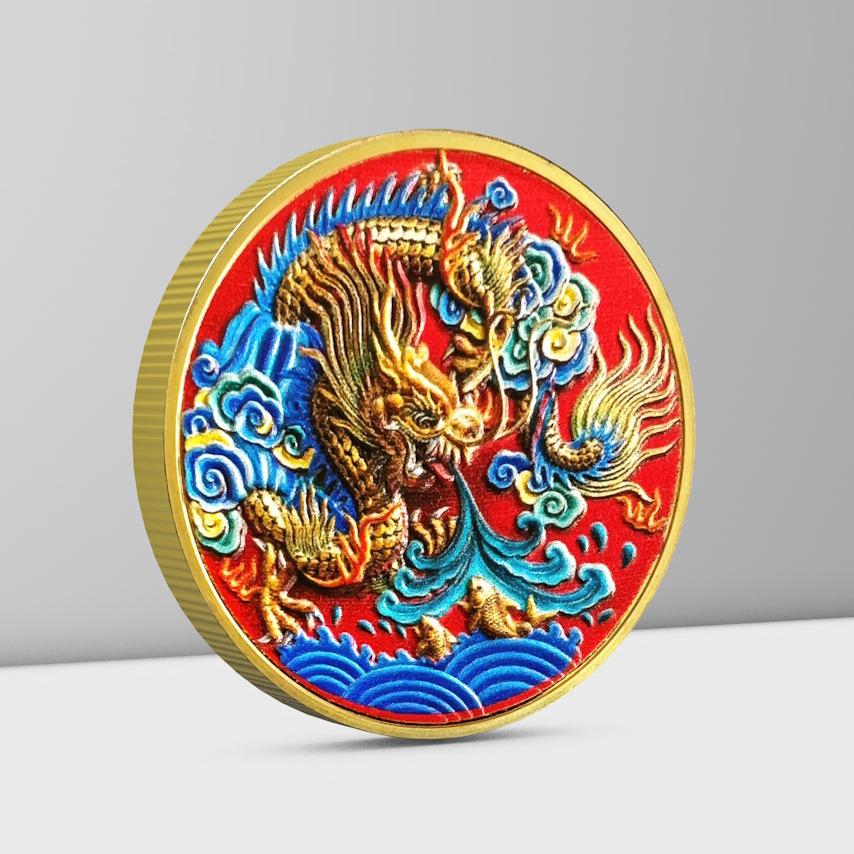 Chinese Dragon Zodiac Painted Metal Coin Badge Creative Souvenirs Creative Coins Fashion Toy Ornaments