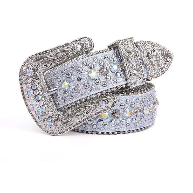 Men's New Trend Retro Rhinestone Belt Y2k Style Handmade Diamond European and American Punk Hip-hop Dance Pin Buckle Ladies Belt