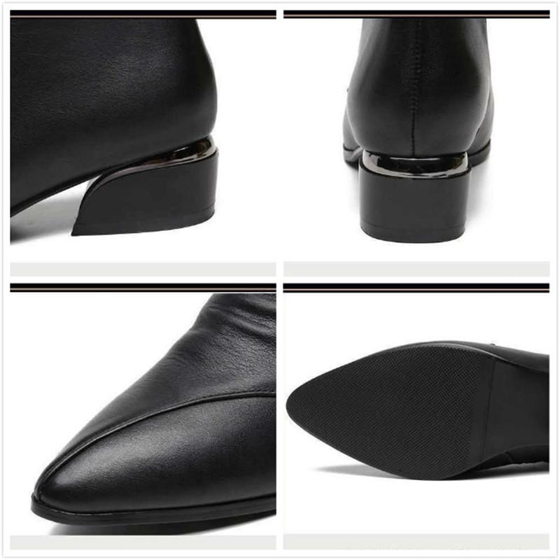 ZANPACE 2024 Модные зимние женские высокие сапоги, сохраняющие тепло, с острым носком, кожаные женские туфли плюс бархатные женские ботильоны на платформе