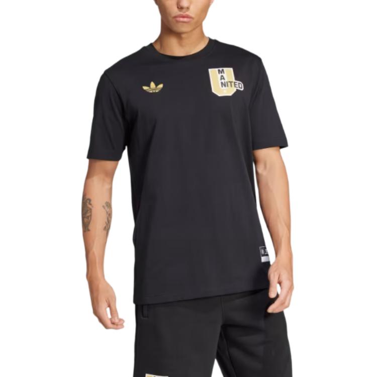 adidas Футболка Originals Manchester VRCT FW24 United Cotton, модная удобная спортивная футболка с круглым вырезом и коротким рукавом, мужские топы, черная JL6115