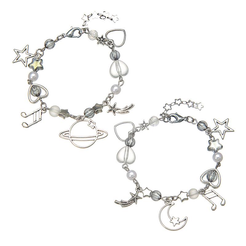 2 шт. Y2K Sun Moon Cat Charms Парные браслеты Панк Универсальный браслет из бисера Милая крутая цепочка на запястье для друзей Подарок