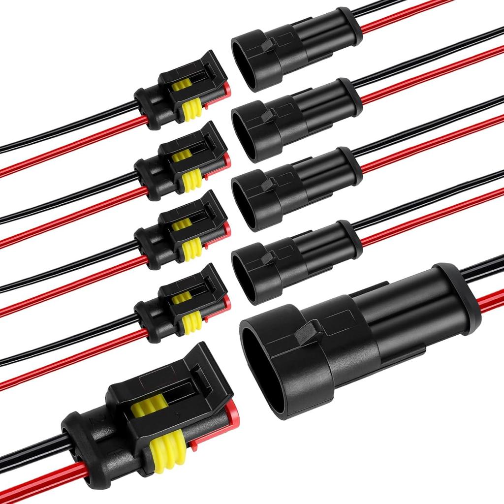 Водонепроницаемый 2-контактный разъем, 18AWG 10см штекерный и гнездовой разъем для проводов, подходит для автомобиля, грузовика, лодки и различных применений (5 шт.)
