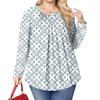 Women's Plus Size Fashion Printed Casual Pleated Round Neck Long Sleeve Top