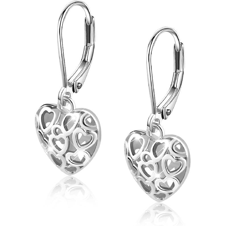 Silver Teardrop Filigree Dangle Earrings in Gift Box for Women | Hypoallergenic Silver Leverback Ball Heart Dangle Earrings Nickel-Free Filigree Drop