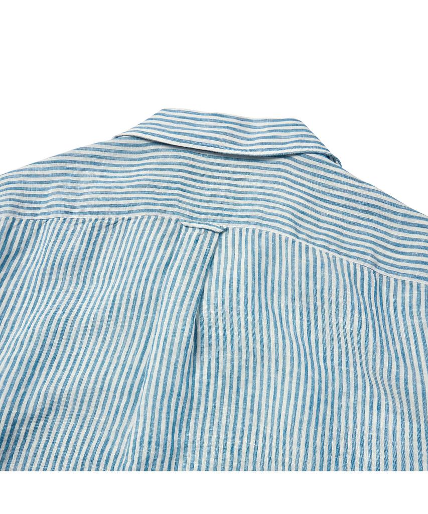 PRODESHIRT [Полуоверсайз] Кубинская льняная рубашка с открытым воротником (Синяя полоса)