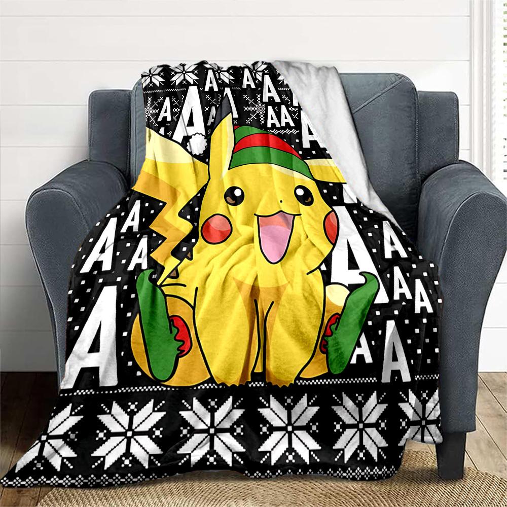 1pc Pikachu Christmas All-Season Comfort, Outdoor Flannel Blanket - Soft, Warm & Cozy for Naps, Camping & Travel 082
