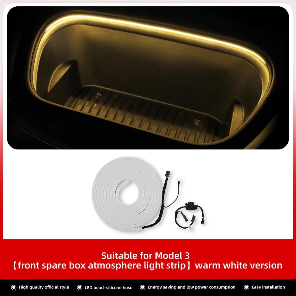 LUCKEASY For Tesla Model 3 Y Car Modification Accessories 12V Front Spare Box Atmosphere Light Silicone Tube LED Lighting Bar
