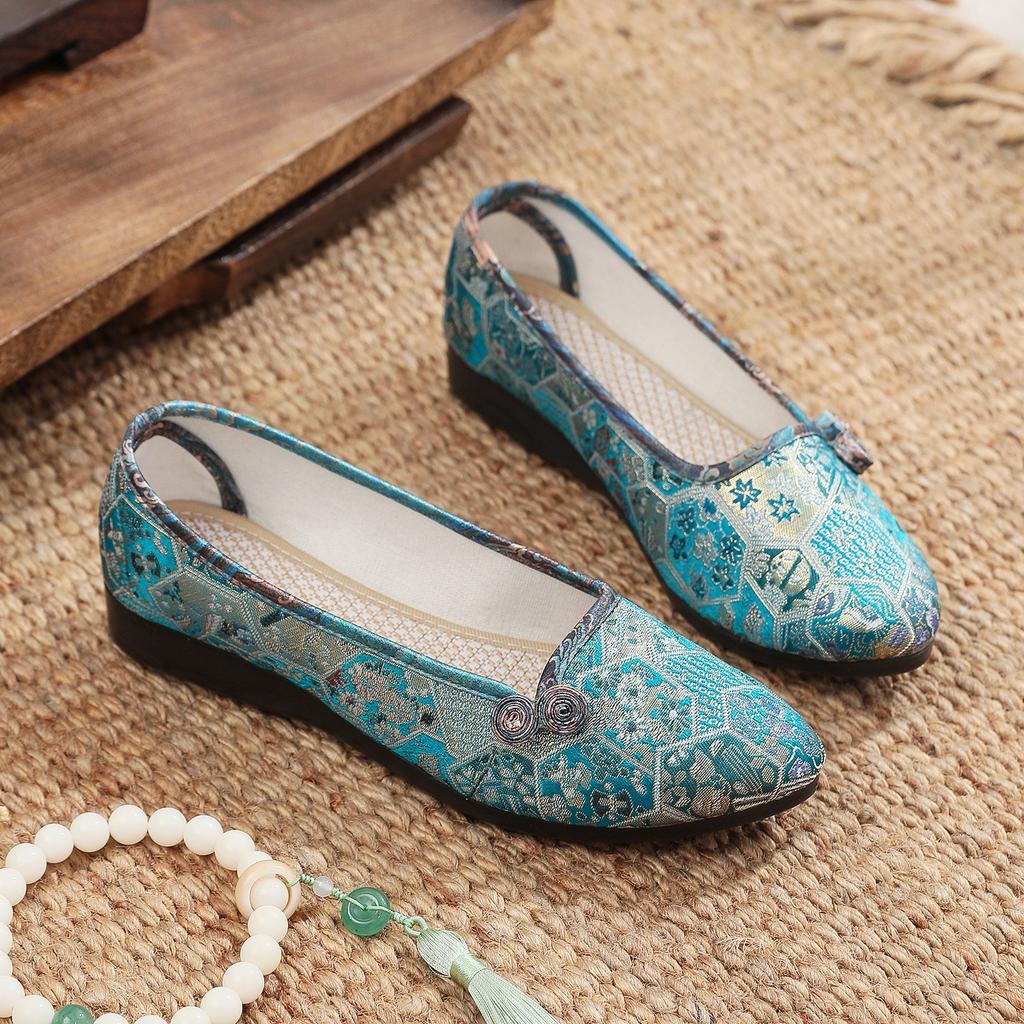 2024 Summer New Women's Single Shoes Comfortable Shallow Mouth Flat Bottom Women's Shoes Fashionable and Elegant Mother Shoes Old Beijing Cloth Shoes