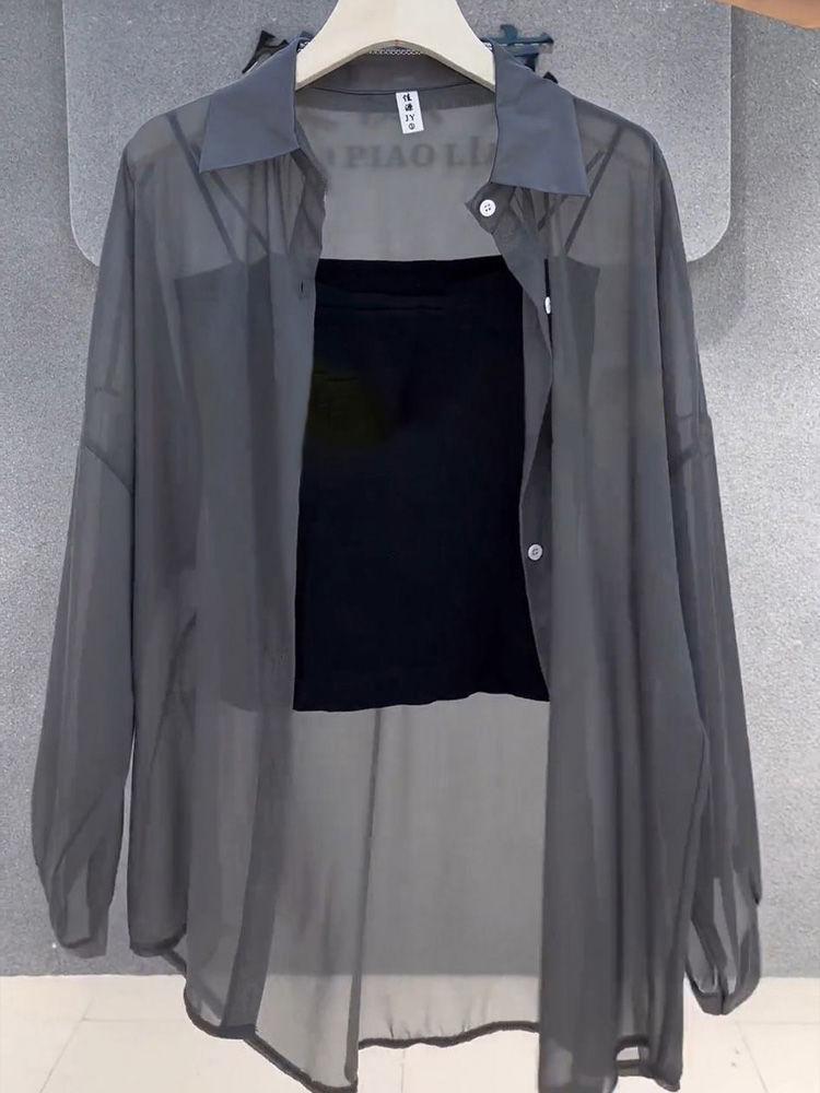 Женская шифоновая рубашка для защиты от солнца - Легкий, свободного кроя кардиган с длинным рукавом для лета