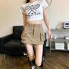 Горячая девушка Хаки А-силуэт Рабочая короткая джинсовая юбка с карманами - Сексуальная осенняя юбка по бедрам для женщин