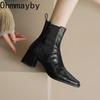 Fashion Square High Heel Women Chelsea Boots Fashion Slip On Shoes Retro Style Autumn Winter Square Toe Ladies Short Booties